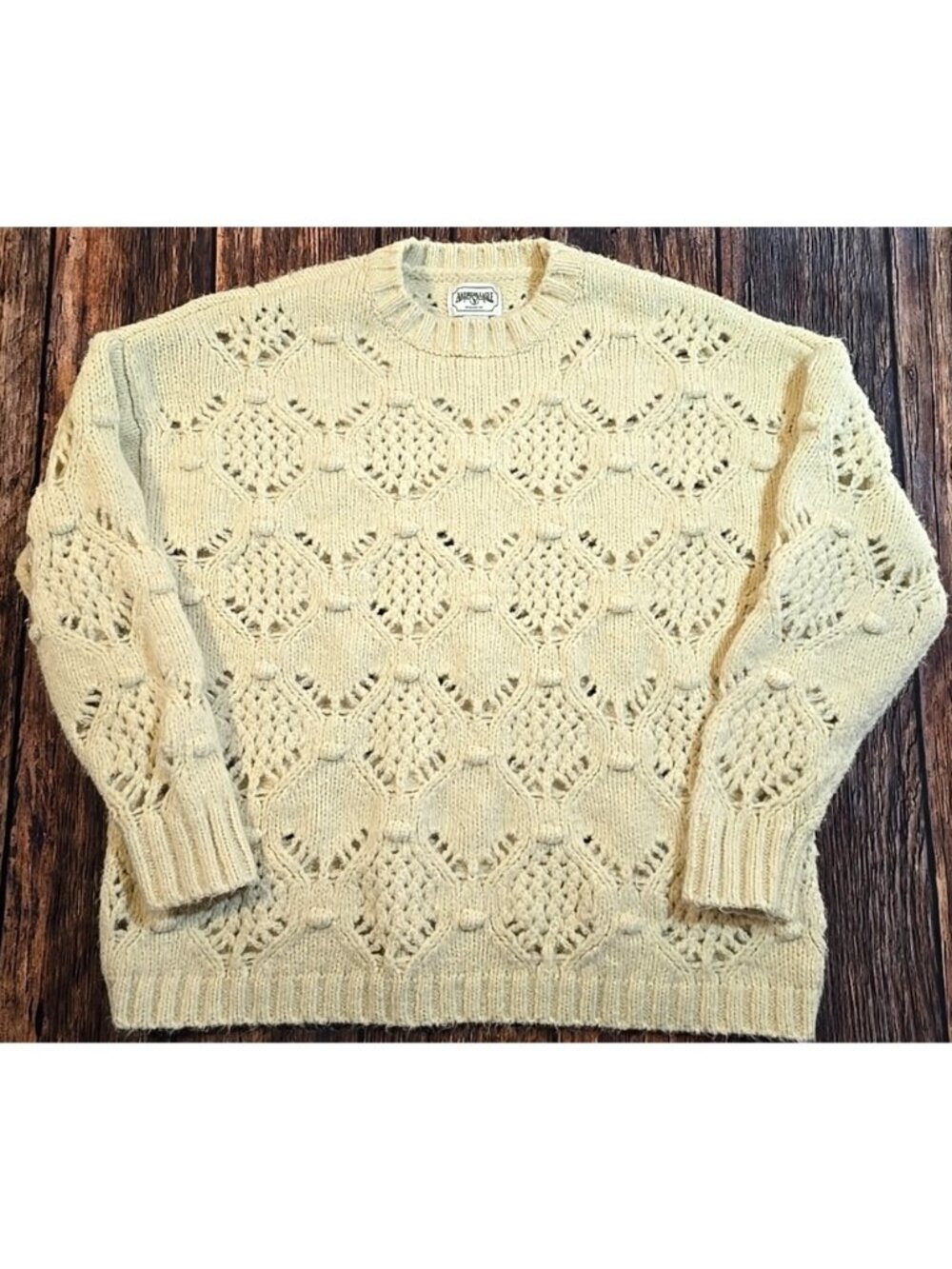 American Eagle Crochet Sweater Cream Wool Blend Pullover Ski Cabin Cozy Women M